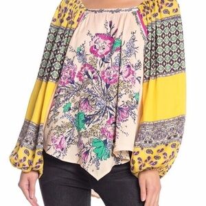 Free People Positano Off Shoulder Blouse XS Asymmetrical Boho Peasant Festival